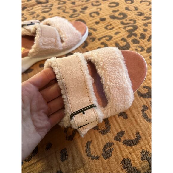 Koolaburra Ugg Sherpa Leather Slides Platform Pink Women’s Size 5 Sandals - Picture 4 of 7